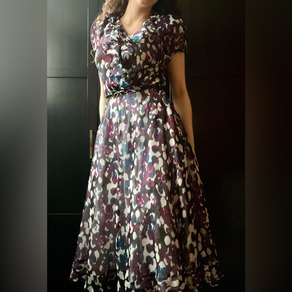 Short Sleeved Floral Midi Dress
